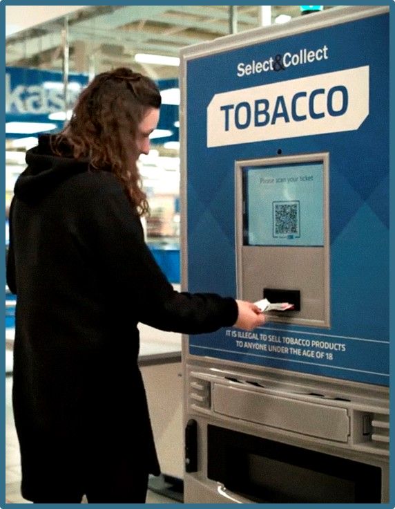 Vensafe-automatyzacja sprzedaży tytoniu, odbiór towaru po zeskanowaniu opłaconego biletu.